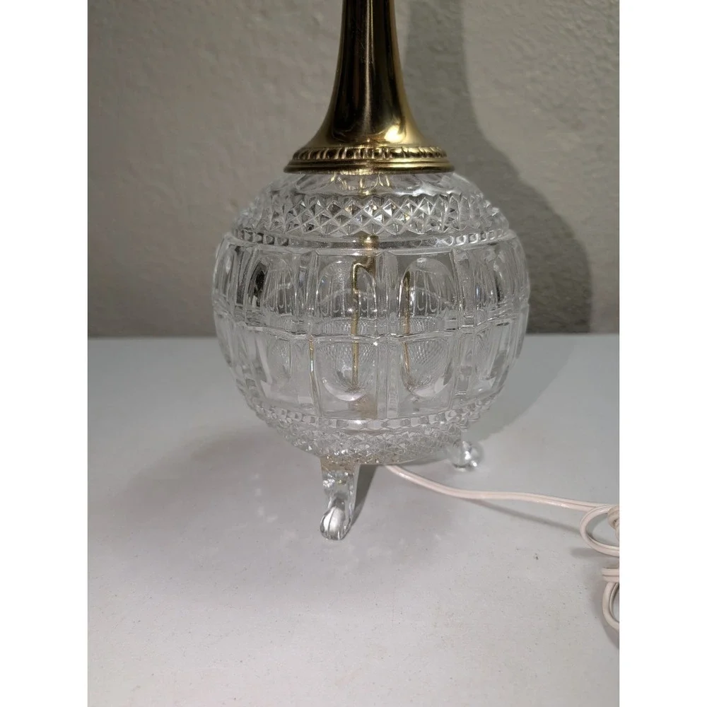 Vintage Crystal Footed Lamp Boudoir Waterford Style MCM Regency‎
